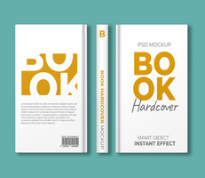 mockup van een hardcover boek in drie keer bekeken psd