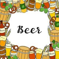 Square background with hand drawn beer items. vector