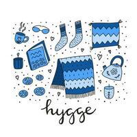 Poster with doodle hygge icons. vector