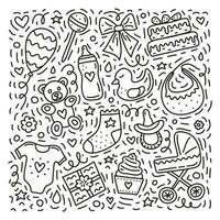 Set of doodles for baby shower. vector