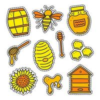 Set of honey stickers or patches. vector