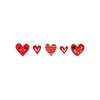 Group of doodle hearts with Nordic ornaments. vector