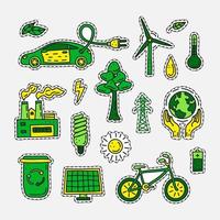 Set of doodle ecology and environment stickers. vector