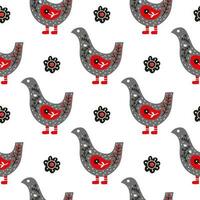 Seamless pattern with Scandinavian birds and flowers. vector