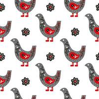 Seamless pattern with Scandinavian birds and flowers. vector