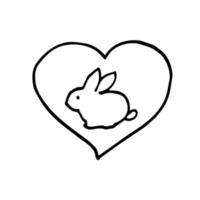 Animal Rabbit And Heart Vector Thin Line Icon. Testing Organic Cosmetic On Animal, Natural Component Linear Pictogram. Ecology, Cruelty-free Product, Molecular Analysis Contour Illustration