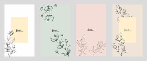 Background template with copy space for text and line drawings flowers in pastel colors. Editable vector banner for social media post, card, cover, invitation, poster, mobile apps, web ads