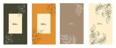 Background template with copy space for text and line drawings flowers in pastel colors. Editable vector banner for social media post, card, cover, invitation, poster, mobile apps, web ads