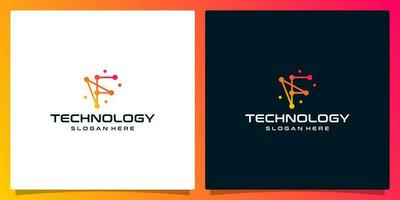 Creative logo initial letter F abstract with technology style and gradient color. Premium vector