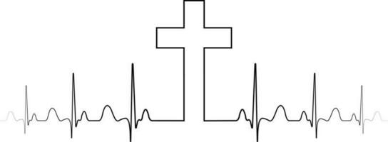 Cross mark symbol Christian faith, cross and pulse heart beats vector
