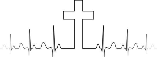 Cross mark symbol Christian faith, cross and pulse heart beats vector