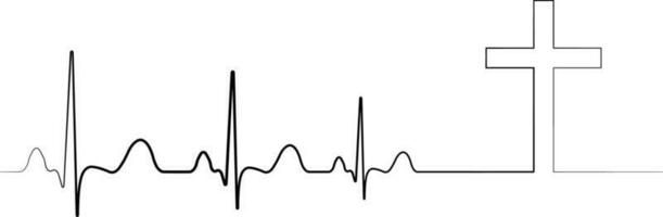 Death icon symbol, cardiac arrest, cardiogram with cross vector