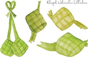 linda ketupat comida para Ramadán acuarela ilustración vector