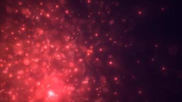 abstrait rouge énergie particules et points embrasé en volant des étincelles de fête avec bokeh effet et brouiller arrière-plan, 4k vidéo, 60 images par seconde video