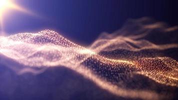 abstrato looping amarelo laranja energia ondas a partir de futurista oi-tech partículas brilhando fundo, 4k vídeo, 60. fps video