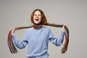red-haired woman health problems temperature isolated background photo