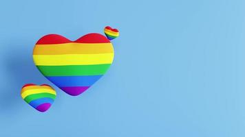 3D rendering of rainbow hearts levitating on blue background video