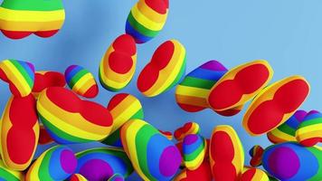 Isolated hearts wirh the LGTBI multicolor flag. 3D render video