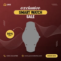 Smart watch product post. Smart watch social media post. Limited time offer smart watch mega sale. Wrist Watch sale discount template psd