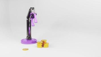 Manipulator hand stacks the coins 3d animation. High quality 4k video