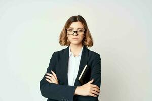 Business woman in suit documents work manager success photo