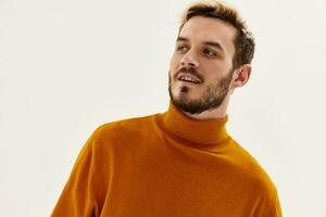 bearded man autumn clothing fashion modern style close up photo