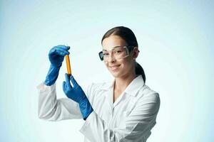 woman laboratory assistant diagnostics research science medicine analyzes photo