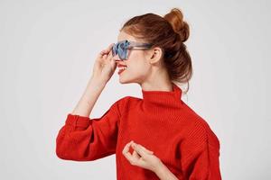 woman in a red sweater Lifestyle Studio fun model photo