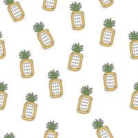 Seamless pineapple pattern in doodle style. Hand drawn cartoon summer yellow fruits pattern for textile fabric or wallpaper backgrounds. vector