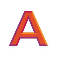 3d orange and purple emboss letter A. Vintage chiseled block alphabet. vector