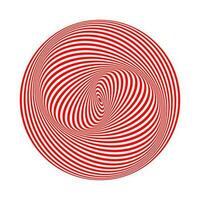 Round wavy red and white optical illusion. Hypnotic tunnel striped lines. Torsion surreal circular backdrop. vector
