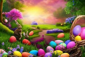 Easter Background, Happy Easter Background, Easter Day Background, Easter Bunny, Easter Egg, Ai photo