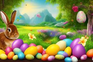 Easter Background, Happy Easter Background, Easter Day Background, Easter Bunny, Easter Egg, Ai photo