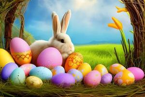 Easter Background, Happy Easter Background, Easter Day Background, Easter Bunny, Easter Egg, Ai photo