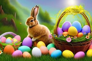 Easter Background, Happy Easter Background, Easter Day Background, Easter Bunny, Easter Egg, Ai photo