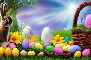 Easter Background, Happy Easter Background, Easter Day Background, Easter Bunny, Easter Egg, Ai photo