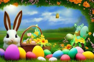 Easter Background, Happy Easter Background, Easter Day Background, Easter Bunny, Easter Egg, Ai photo