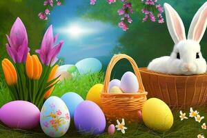 Easter Background, Happy Easter Background, Easter Day Background, Easter Bunny, Easter Egg, Ai photo