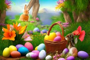 Easter Background, Happy Easter Background, Easter Day Background, Easter Bunny, Easter Egg, Ai photo