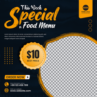 especial comida y restaurante menú medios de comunicación social enviar modelo psd