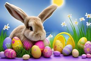 Easter Background, Happy Easter Background, Easter Day Background, Easter Bunny, Easter Egg, Ai photo