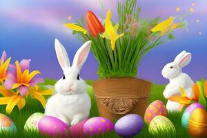 Easter Background, Happy Easter Background, Easter Day Background, Easter Bunny, Easter Egg, Ai photo