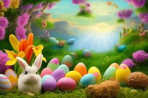 Easter Background, Happy Easter Background, Easter Day Background, Easter Bunny, Easter Egg, Ai photo