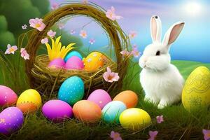 Easter Background, Happy Easter Background, Easter Day Background, Easter Bunny, Easter Egg, Ai photo