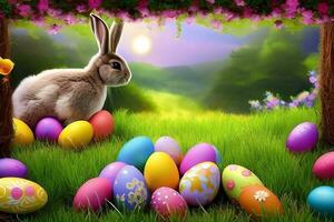 Easter Background, Happy Easter Background, Easter Day Background, Easter Bunny, Easter Egg, Ai photo