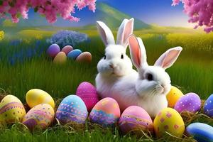 Easter Background, Happy Easter Background, Easter Day Background, Easter Bunny, Easter Egg, Ai photo