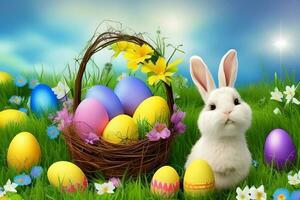 Easter Background, Happy Easter Background, Easter Day Background, Easter Bunny, Easter Egg, Ai photo