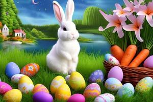 Easter Background, Happy Easter Background, Easter Day Background, Easter Bunny, Easter Egg, Ai photo