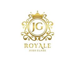 Golden Letter JG template logo Luxury gold letter with crown. Monogram alphabet . Beautiful royal initials letter. vector