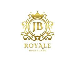 Golden Letter JB template logo Luxury gold letter with crown. Monogram alphabet . Beautiful royal initials letter. vector